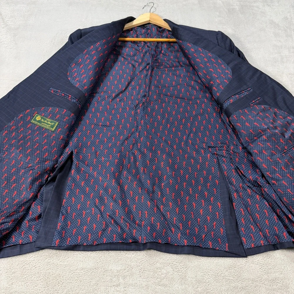 Bespoke Loro Piana Australis S150s Mens 54L Wool Blazer Navy Plaid Golf Lining